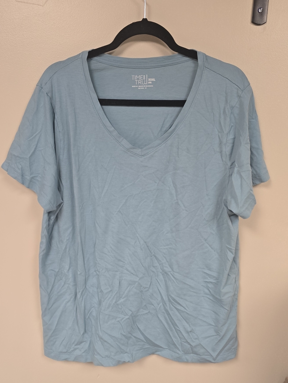 Time and Tru Pale Blue V-Neck Short Sleeve Tee